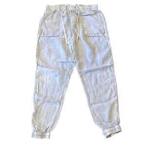 C&C California Beige Grey 100% Linen Drawstring Jogger Pant Size M
